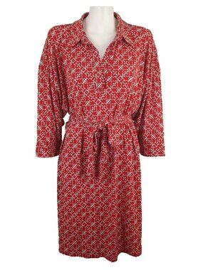 Laundry by Shelli Segal Dress Red Geo Print 3/4 Sleeve Belted
